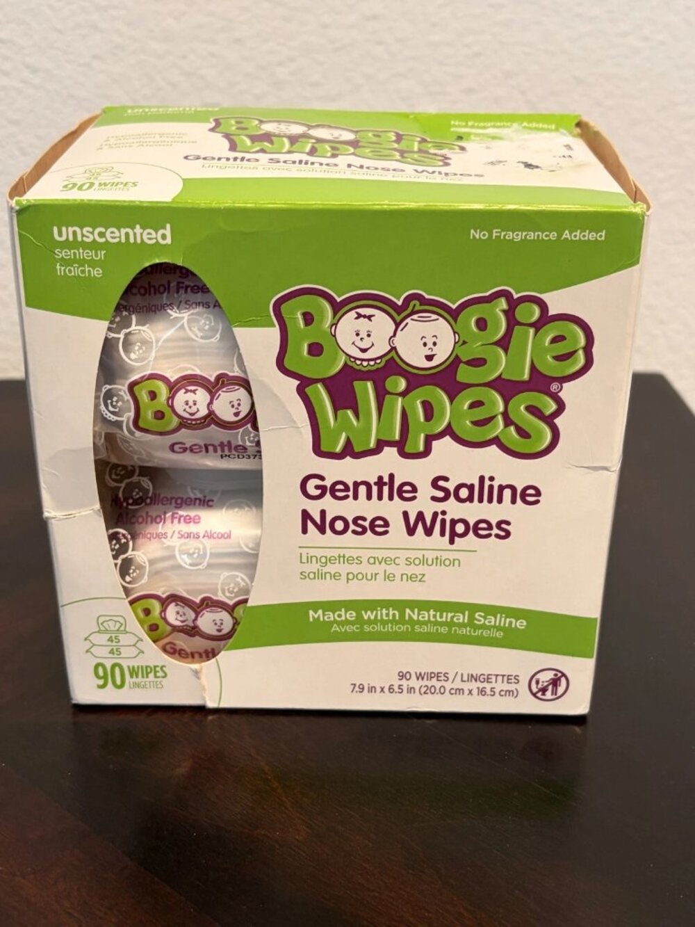 Boogie Wipes Gentle Saline Nose Wipes Unscented No Fragrance 90 Wipes NEW